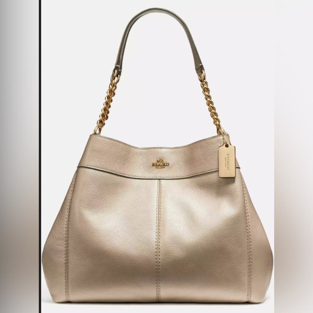 Coach Lexy Metallic Gold Tan Pebbled Leather Chain Shoulder Bag F22209 EUC